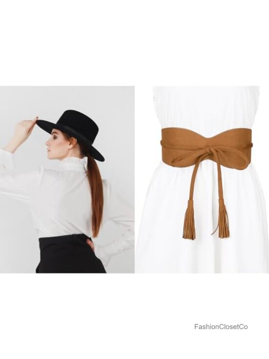 Faux Suede Tassel Belt, Vintage Bow Tie Corset Cinch Obi Waistband for Dress main image 4